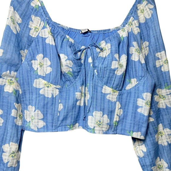 American Eagle Women's XL Blue Floral Corset Crop Top Cottagecore Coquette Boho - Picture 8 of 12